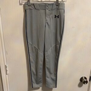 NWOT Under Armour Utility Piped boys' small baseball pants in grey navy piping